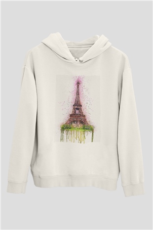 Eyfel Kulesi Beyaz Unisex Hoodie