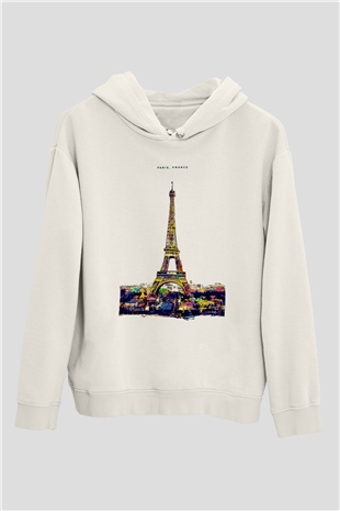 Eyfel Kulesi Beyaz Unisex Hoodie