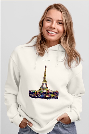 Eyfel Kulesi Beyaz Unisex Hoodie