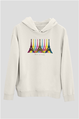 Eyfel Kulesi Beyaz Unisex Hoodie