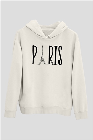 Eyfel Kulesi Beyaz Unisex Hoodie