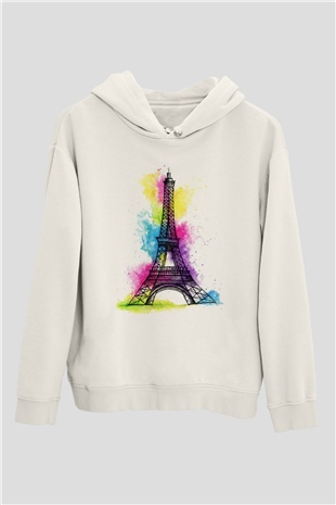 Eyfel Kulesi Beyaz Unisex Kapşonlu Sweatshirt