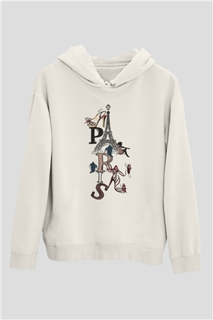 Eyfel Kulesi Beyaz Unisex Kapşonlu Sweatshirt