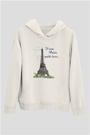 Eyfel Kulesi Beyaz Unisex Kapşonlu Sweatshirt