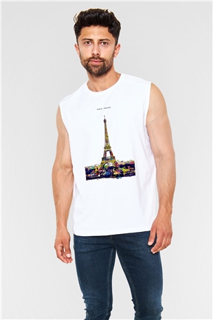 Eyfel Kulesi Beyaz Unisex Kolsuz Tişört