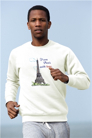 Eyfel Kulesi Beyaz Unisex Sweatshirt