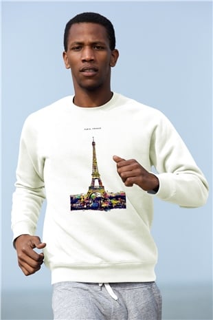 Eyfel Kulesi Beyaz Unisex Sweatshirt