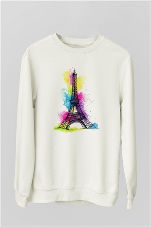 Eyfel Kulesi Beyaz Unisex Sweatshirt