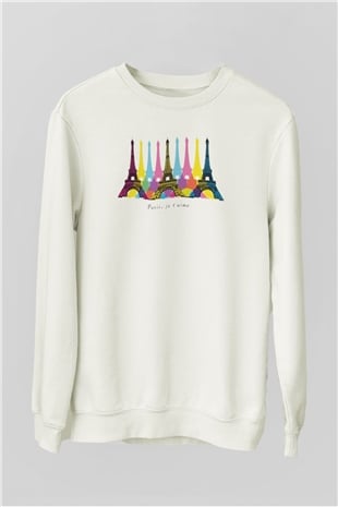 Eyfel Kulesi Beyaz Unisex Sweatshirt