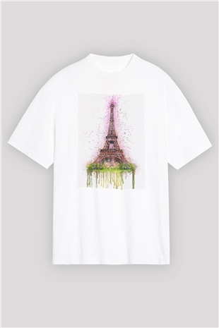 Eyfel Kulesi Beyaz Oversize Tişört Oversize T-shirt - TişörtFabrikası