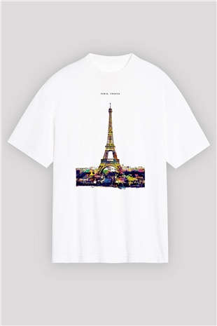Eyfel Kulesi Beyaz Oversize Tişört Oversize T-shirt - TişörtFabrikası