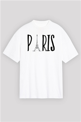Eyfel Kulesi Beyaz Oversize Tişört Oversize T-shirt - TişörtFabrikası
