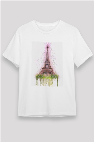 Eyfel Kulesi Beyaz Unisex Tişört T-Shirt - TişörtFabrikası