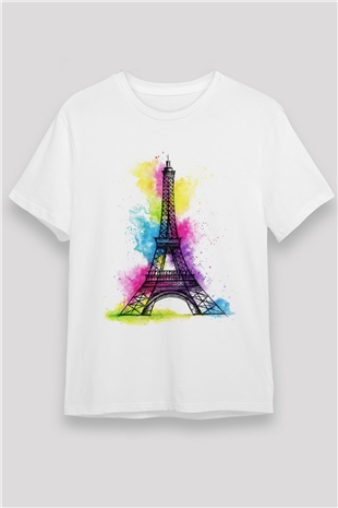 Eyfel Kulesi Beyaz Unisex Tişört T-Shirt - TişörtFabrikası