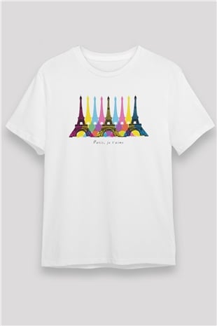 Eyfel Kulesi Beyaz Unisex Tişört T-Shirt - TişörtFabrikası