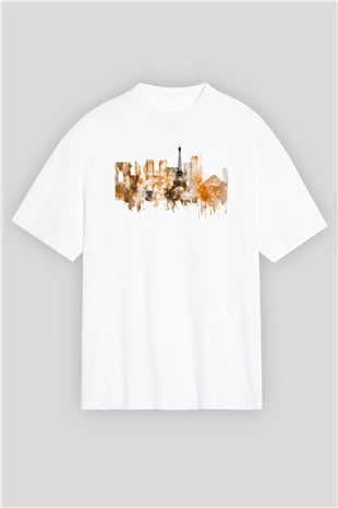 Eyfel Kulesi Beyaz Oversize Tişört Oversize T-shirt - TişörtFabrikası