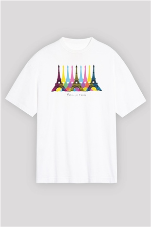 Eyfel Kulesi Beyaz Oversize Tişört Oversize T-shirt - TişörtFabrikası