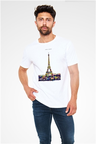 Eyfel Kulesi Beyaz Unisex Tişört T-Shirt - TişörtFabrikası