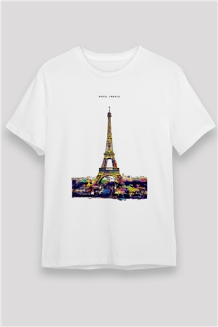 Eyfel Kulesi Beyaz Unisex Tişört T-Shirt - TişörtFabrikası