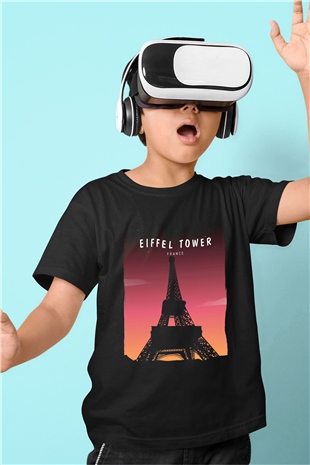 Eyfel Kulesi Siyah Unisex Çocuk Tişört