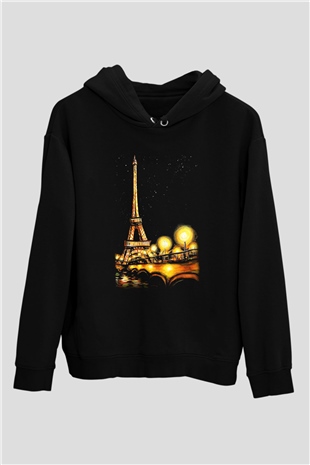 Eyfel Kulesi Siyah Unisex Hoodie