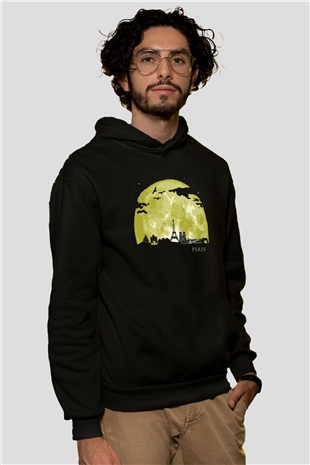 Eyfel Kulesi Siyah Unisex Hoodie