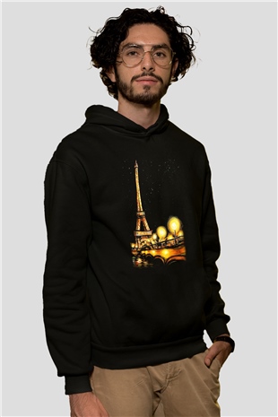 Eyfel Kulesi Siyah Unisex Hoodie