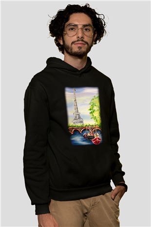 Eyfel Kulesi Siyah Unisex Hoodie