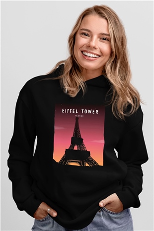 Eyfel Kulesi Siyah Unisex Hoodie