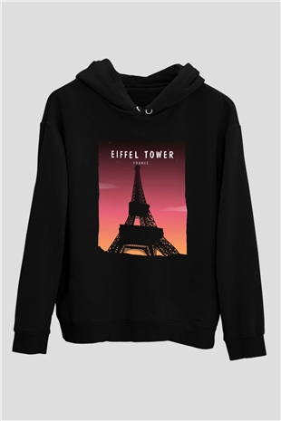 Eyfel Kulesi Siyah Unisex Hoodie