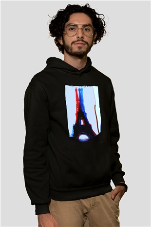 Eyfel Kulesi Siyah Unisex Hoodie