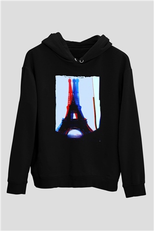 Eyfel Kulesi Siyah Unisex Hoodie