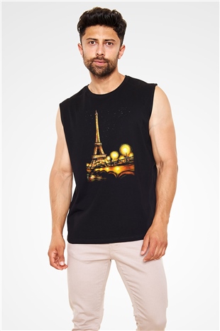 Eyfel Kulesi Siyah Unisex Kolsuz Tişört