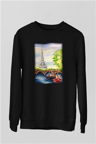 Eyfel Kulesi Siyah Unisex Sweatshirt