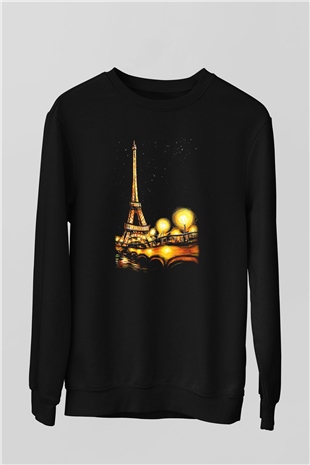 Eyfel Kulesi Siyah Unisex Sweatshirt