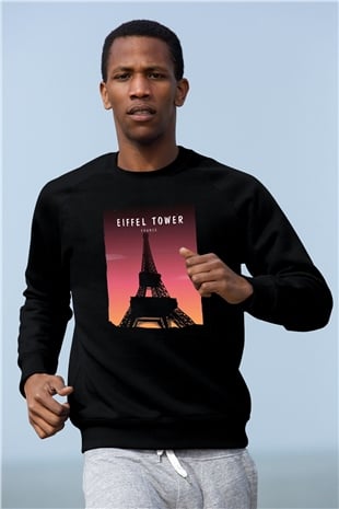 Eyfel Kulesi Siyah Unisex Sweatshirt
