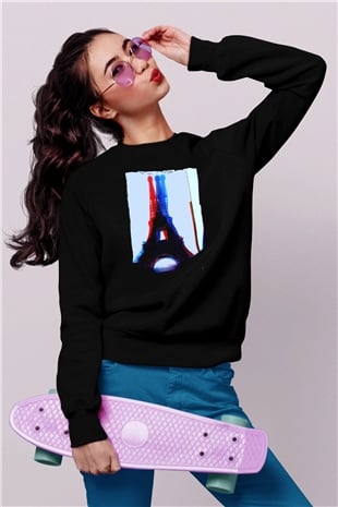 Eyfel Kulesi Siyah Unisex Sweatshirt