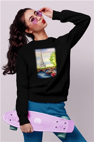 Eyfel Kulesi Siyah Unisex Sweatshirt