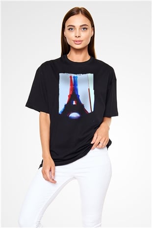Eyfel Kulesi Siyah Oversize Tişört Oversize T-shirt - TişörtFabrikası