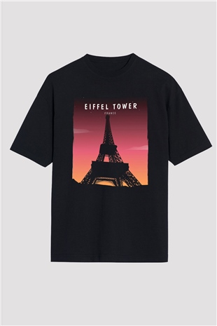 Eyfel Kulesi Siyah Oversize Tişört Oversize T-shirt - TişörtFabrikası