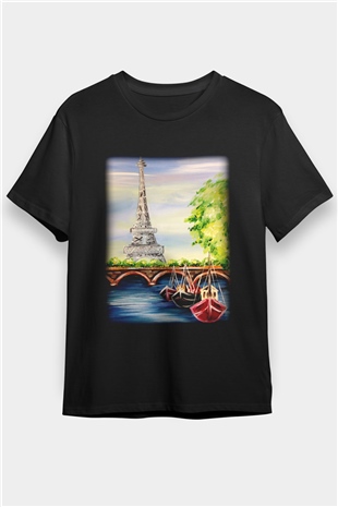 Eiffel Tower Black Unisex  T-Shirt