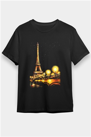 Eiffel Tower Black Unisex  T-Shirt