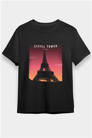 Eyfel Kulesi Siyah Unisex Tişört T-Shirt - TişörtFabrikası