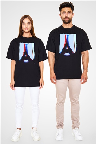 Eyfel Kulesi Siyah Oversize Tişört Oversize T-shirt - TişörtFabrikası