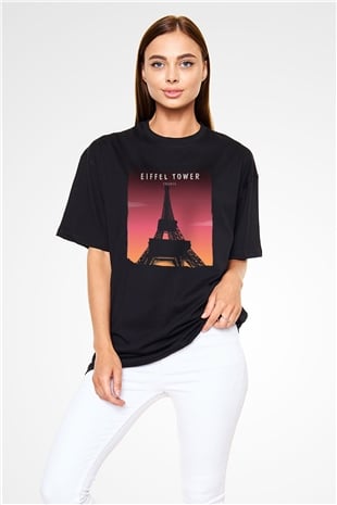 Eyfel Kulesi Siyah Oversize Tişört Oversize T-shirt - TişörtFabrikası