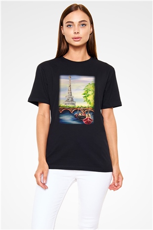 Eyfel Kulesi Siyah Unisex Tişört T-Shirt - TişörtFabrikası