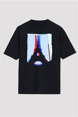 Eyfel Kulesi Siyah Oversize Tişört Oversize T-shirt - TişörtFabrikası