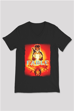 Fable Siyah Unisex V Yaka Tişört