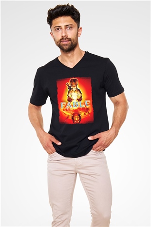 Fable Siyah Unisex V Yaka Tişört