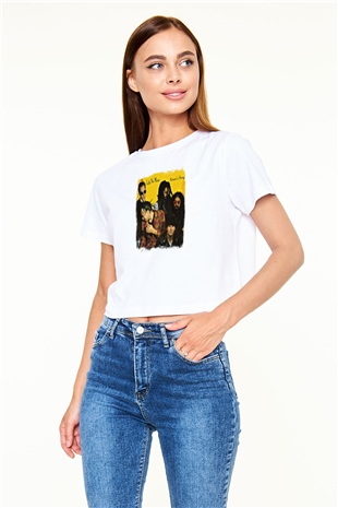 Faith No More Baskılı Unisex Beyaz Crop Top Tişört